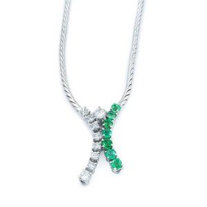 Rachel Koen Emerald Diamond Necklace 14K White Gold 0.20cttw